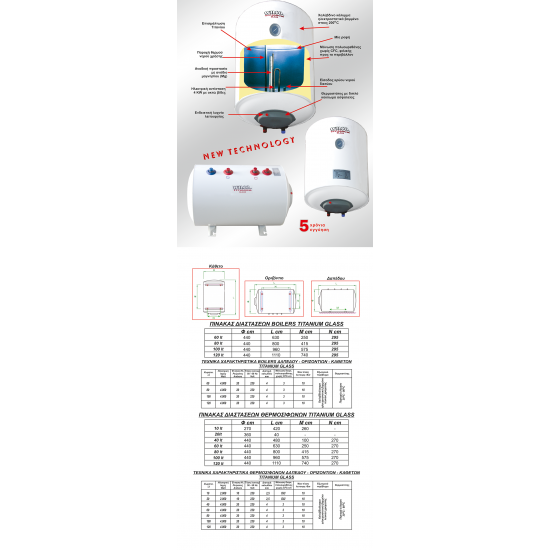 Ηλεκτρομπόιλερ WILCO Τitanium glass 120 lt 4kW Οριζόντιος Ηλεκτρομπόιλερ WILCO Τitanium glass 120 lt 4kW Οριζόντιος